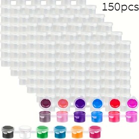 Resim 150 boş boya kutuları, akrilik mini boya kapları, kapaklı saklama, boyut yaklaşık 16.8*2.1*1.5 cm / 6.61*0.82*0.6 inç, 3 ml/0.1 oz'lik bağlantılı boş boya kutusu, 6 cepli boya kutuları, sınıf ve okul için uygun, yağlı boya sanat karıştırma kutusu, profesyonel sanat kullanımı 
