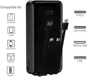 Resim 20000mAh Dijital Göstergeli Dahili Çoklu Kablolu Powerbank, Taşınabilir Şarj Cihazı, Yüksek Şarj Kapasiteli Hızlı Şarj Destekli Type-C Lightning Uyumlu Powerbank, Seyahat İçin İdeal 