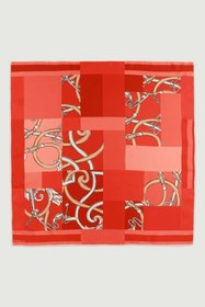 Resim Kırmızı Patchwork Zincir Motifli İpek Eşarp 