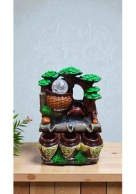 Resim Su Değirmeni Üçlü Küp Fıçı Sepetli Dekoratif Led Işıklı Şelale 