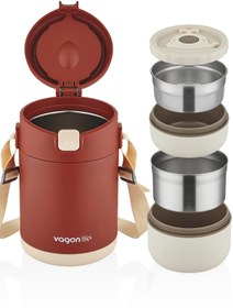 Resim Vagonlife Çelik Yemek Termosu Isı Yalıtımlı 2 Kaseli 1.8LT Sızdırmaz Vakumlu Kap Taşıma Askılı -FF10 