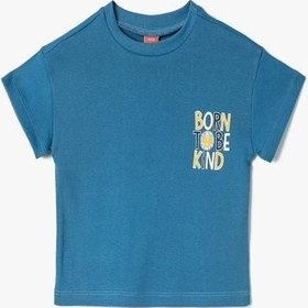 Resim Koton Erkek Bebek Tişört Slogan Baskılı Kısa Kollu Bisiklet Yaka Pamuklu Mavi 