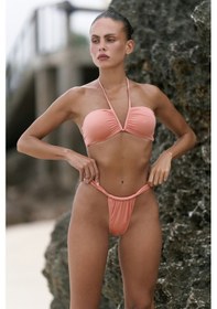 Resim Mai Collection Mai Studios Co. Bunga Bağlamalı Büzgü Detay Bikini Üstü - Somon Somon 