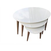 Resim Zigon Sehpa Ahşap Kayın Retro Konik Ayak Model Oval Tabla Renk Beyaz Tabla Ceviz Ayak El Yapım 