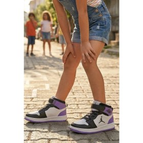 Resim In Step Eveji Mor Beyaz Çocuk Basketbol Ayakkabısı - Yüksek Bilekli Cırt Cırtlı Sneaker 