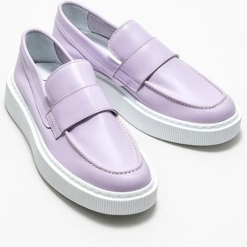 Resim Elle Lila Deri Erkek Loafer 