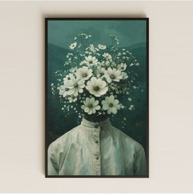 Resim Çiçek Başlı Figür Tasarımlı Sürreal Şeffaf Pleksi Tablo 