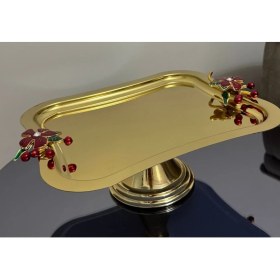 Resim Kırmızı Çiçekli Ayaklı Kek ve Tatlı Standı, Gold Renk, Italya Tasarımı 