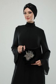 Resim Elysianfidan Portföy Özel Tasarım El Işlemeli Kadife Siyah Bayan Çantası Siyah-kopma Swarovski 