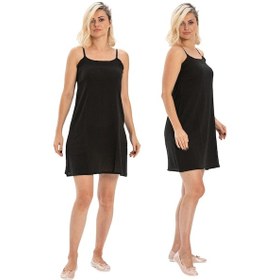 Resim Pamuk Kombinezon Şile Bezi Ayarlanabilir İp Askılı Elbise İç Astarı Jüpon 2'li Set Siyah-siyah Syh/syh-siyah-siyah Siyah 