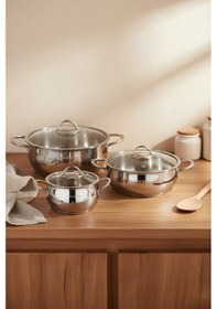 Resim Bernardo Monde 6 Parça Derin Çelik Tencere Seti Gümüş 