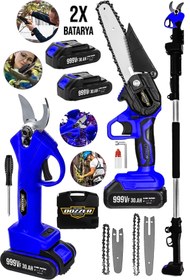 Resim DOZZER BLU Garden 2Li Set 999Vf 30Ah 3 Mt Teleskopik Akülü Dal Kesme Makası & Budama Bıçkı Testere Makinesi 