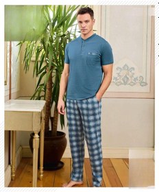 Resim Pijamoni Erkek Düğme Yaka Kısa Kol Pijama Takımı 6850/8 - 1 Adet Mavi 