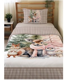 Resim Evmila Sevimli Hayvanlar Desenli Nevresim Takımı - 160x220cm Nevresim +50x70cm Yastık Kılıfı+90x190cm Çarşaf 