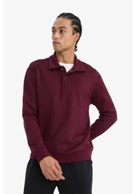 Resim Defacto Standart Fit Polo Yaka Modal Sporcu Sweatshirt G3596ax25wnbr34 Bordo-br34 