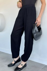 Resim Kadın Muslin Kumaş Şalvar Pantolon Siyah TZL-P-00021345 