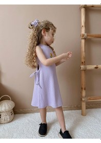 Resim Kız Çocuk Ribana Fitilli Kumaş Çiçek Nakışlı Elbise-lila Lila 