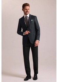 Resim Ysf Erkek Haki Yeşil Regular Fit Yünlü Ekose Desenli Tek Ceket 001 