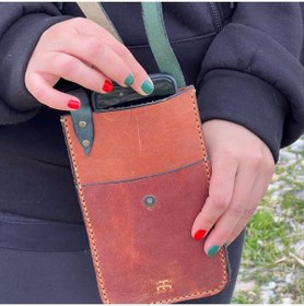 Resim Tuvita Collection Bodrum %100 Deri El Yapımı Kadın Erkek Unisex Taba Yeşil Telefonluk Telefon Postacı Kol Çantası Çapraz 