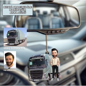 Resim MK Kendi Aracınızla Kişiye Özel Karikatür Tırcı Tasarım Ahşap Mdf Dikiz Ayna Süsü 