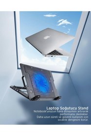 Resim Delixa ErgoStand Laptop Soğutucu Stand | 5 Kademeli Açılı Ergonomik Tasarım | 140mm Sessiz Fan | 2 Port USB 