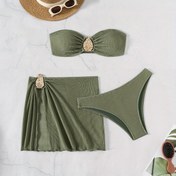Resim 3 adet Yeni Moda Düz Renk Bikini Seti Kahverengi Renklerde, Yaz Plaj Kadınları İçin Uygun, Kolsuz Sütyen ve Bikini Set Alt Bikini Se 