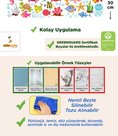 Resim Sevimli Deniz Canlıları Balık, Yengeç, Ahtapot Okyanus Canlıları Duşa Kabin Banyo Duvar Sticker Duvar Dekoru - 113x30 cm / Karışık Renkli / Deniz Canlıları 