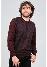 Resim Woolman Erkek Desenli Polo Yaka Yün Kazak 1572001 Bordo Bordo Beyaz 