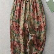 Resim Kadınların Çiçek Desenli Geniş Bacaklı Pantolonları - Esnek Bel Bandı, Bol Kesim, İpli, Hafif Polyester, Tüm Mevsimler İçin Rahat, Günlük veya Şık Kıyafetler İçin Mükemmel, Tüm Mevsimler İçin Pantolon | Rahat Kesim Pantolon | Polyester Kumaş 