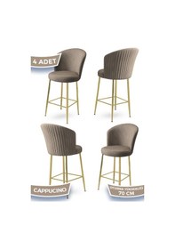 Resim Canisa Fora Serisi Ada Mutfak Bar Sandalyesi Gold Kaplama Metal Ayaklı Babyface Kumaş 4 Cappucino Sandalye Cappucino Sandalye Ayaklar Gold 
