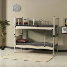 Resim ARGİMO Yurt Genç Çocuk Odası Metal Ahşap Ranza Ve Karyola 90x200 Gri 