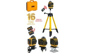 Resim Millian Tripod Hediyeli Uzaktan Kumandalı 16 Köşeli 360 Derece Çizgi Hizalama Lazer Makinesi Seviye Cihazı 