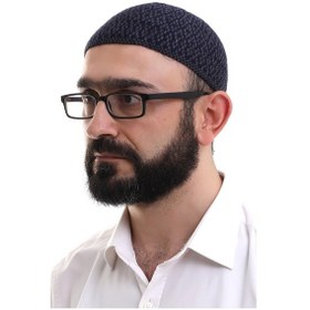 Resim Lacivert Orlon Kışlık Namaz Takkesi Baklava Desenli Takke Lacivert 