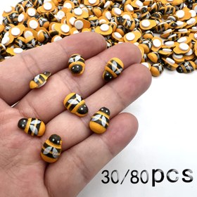Resim 30/80/120 mini ahşap arı süslemeleri, kendinden yapışkanlı arı asma süsleri, siyah çizgili beyaz kanatlar, scrapbook'ler, partiler, ev çelenkleri, DIY projeleri, parti dekorasyonları için mükemmel | Klasik arı tasarımlar | Ahşap dokular, arı süslemeleri 