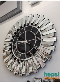 Resim Güneş Silver Black Gümüş Siyah 85 Cm Dekoratif Aynalı Duvar Saati 