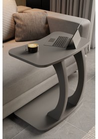 Resim Antrasit Gri Dikdörtgen C Model Yan Sehpa Modern Koltuk Tekerlekli Yan Laptop Masası Antrasit 