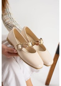 Resim Albishoes Kadın Babet Rahat Hafif Ses Yapmaz Kemer Taşlı Günlük Babet Ev Ofis Dış Mekan Ayakkabı Krem 