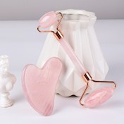 Resim Pembe/Yeşil Kalp Şekilli Yüz Rulo Seti, Çift Uçlu El Masaj Aracı, Kokusuz, Elektrik Gerektirmez, Pil Gerektirmez, Yüz, Gözler ve Vücut İçin, Güzellik ve Gua Sha Masaj Kombinasyonu Seti. 
