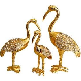 Resim Kristal Taş İşlemeli Metal Flamingo Ailesi - Gold Renk 