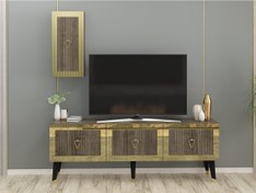 Resim Lazer Desenli 150 cm Bare Tv Ünitesi Ceviz - Altın Demonte Decor