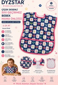 Resim DYZSTAR Çiçek Desenli Sıvı Geçirmez Bebek Mama Önlüğü 6-24 Ay - Geniş Cepli Leke Tutmaz BLW Beslenme Önlüğü 