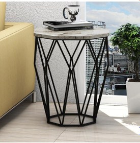 Resim Variant Sofya Metal Yan Sehpa - Beyaz Mermer 