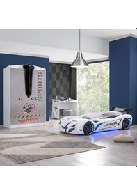 Resim Setaymobilya Sports Çocuk Odası -Mercedes Arabalı Yatak, Dolap, Masa - Beyaz 