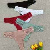 Resim 5 adet Dikişsiz Desenli Dantel Tanga, Seksi Rahat Esnek İç Çamaşırı, Kadın İç Giyim & İç Çamaşırı 
