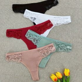 Resim 5 adet Dikişsiz Desenli Dantel Tanga, Seksi Rahat Esnek İç Çamaşırı, Kadın İç Giyim & İç Çamaşırı 