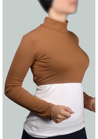 Resim Altobeh Uzun Kol Balıkçı Yaka Boğazlı Likralı Penye Kadın Yarım Body - Taba 