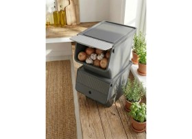 Resim EstoreBox Füme 2'li 33 Lt Modubox Kayar Kapaklı Saklama Kabı & Patates Soğan Kovası & Erzak Kutusu 