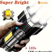 Resim Staaricc 1 adet LED El Feneri, USB Şarj Edilebilir LED El Feneri ile COB Yan Işık, Kamp ve Açık Hava Etkinlikleri için Güçlü 4 Modlu, Parlak, Dayanıklı ve Bilgisayar Kullanımı İçin Uygun, USB Aletleri 