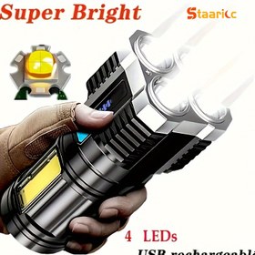 Resim Staaricc 1 adet LED El Feneri, USB Şarj Edilebilir LED El Feneri ile COB Yan Işık, Kamp ve Açık Hava Etkinlikleri için Güçlü 4 Modlu, Parlak, Dayanıklı ve Bilgisayar Kullanımı İçin Uygun, USB Aletleri 