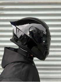 Resim Rivox R1 Parlak Siyah Vizörlü Kapalı Kask (Güneş Vizörlü) 